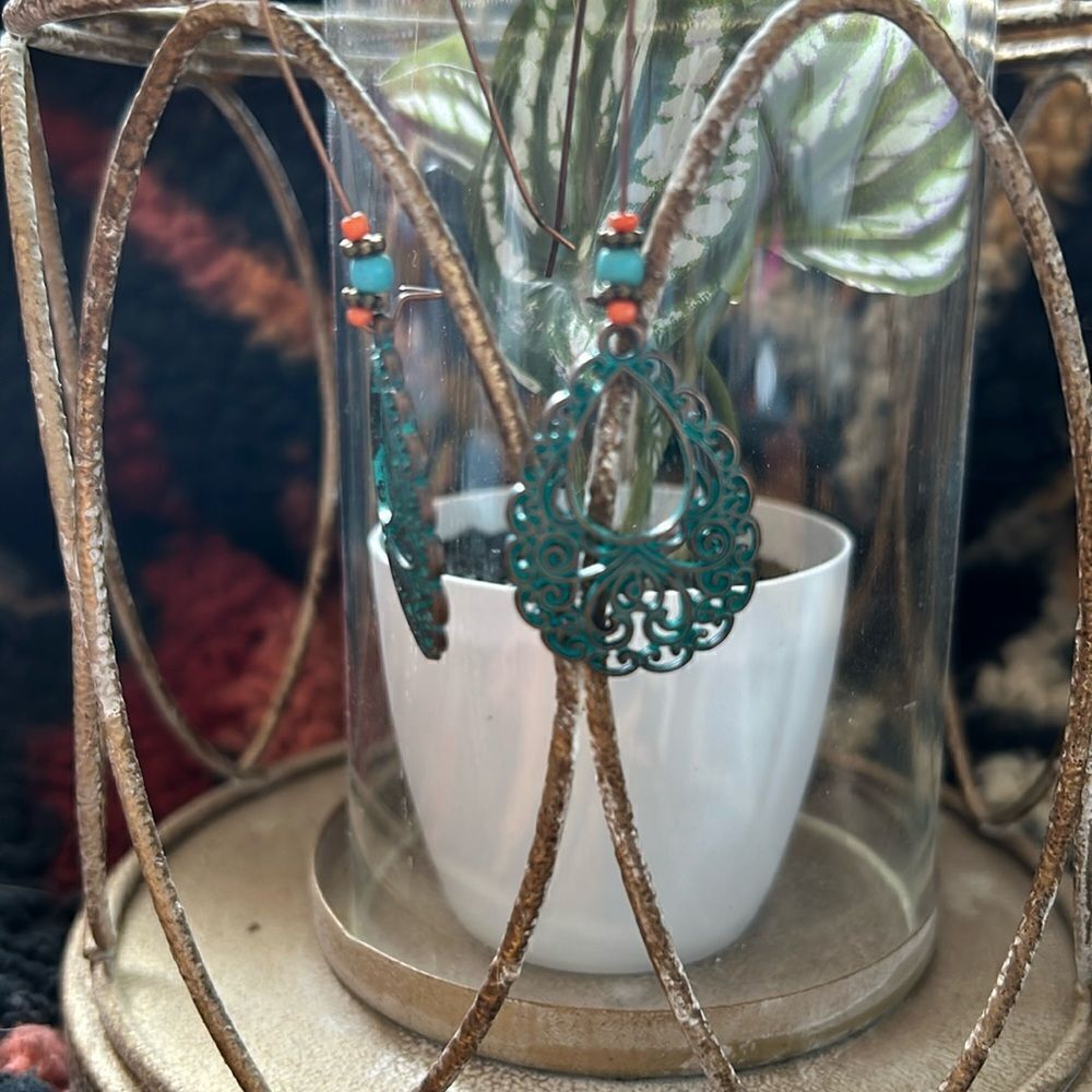 Teal tear drop earrings
